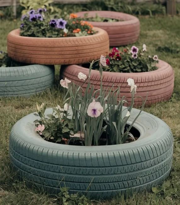 repurposed tire garden bed
